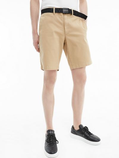 Calvin Klein Ruhák HU869864 | Calvin Klein Slim Organic Cotton Belted Férfi Rövidnadrág Khaki